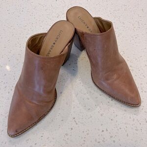 Lucky Brand Leather Heeled Mules Brown